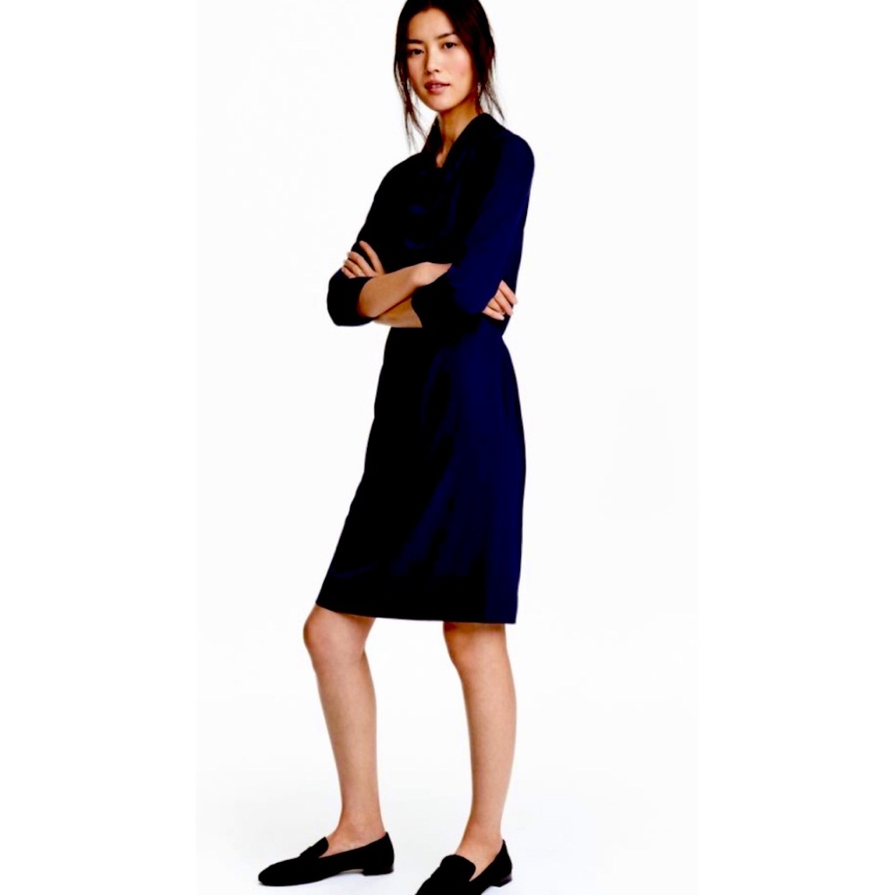 H&M Navy Long Sleeve Shift Dress Size 8